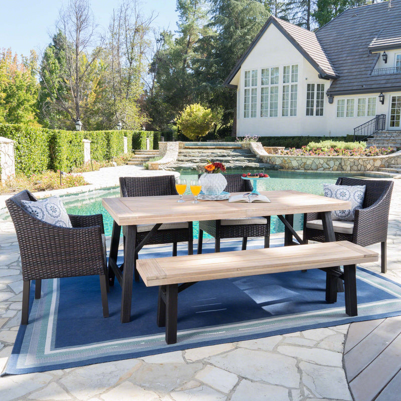 Outdoor 6 Piece Brushed Gray Acacia Wood Dining Set - NH887203