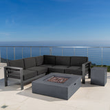 Outdoor Grey Aluminum 5 Piece V-Shape Sectional Sofa Set with Fire Table - NH508103