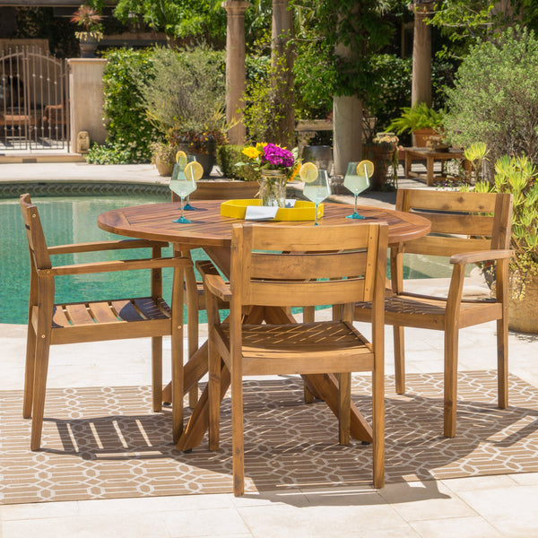 Outdoor Teak Finish Acacia Wood 5 Piece Dining Set - NH935003