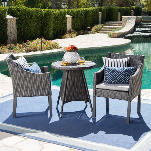 Outdoor 3 Piece Wicker Dining Set with Water Resistant Cushions - NH813203