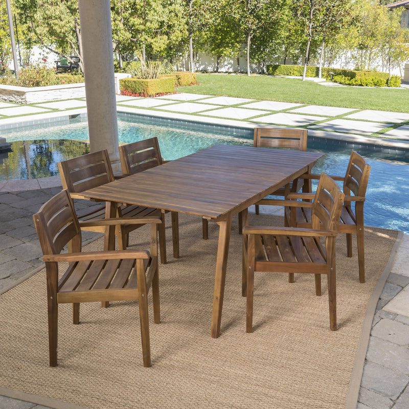 Outdoor 7 Piece Teak Finished Acacia Wood Dining Set - NH897203