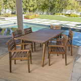 Outdoor 7 Piece Teak Finished Acacia Wood Dining Set - NH897203