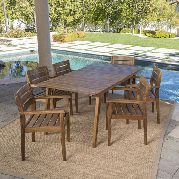 Outdoor 7 Piece Teak Finished Acacia Wood Dining Set - NH897203