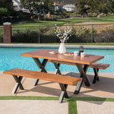 Outdoor 3 Piece Brown Walnut Finish Lightweight Concrete Picnic Set - NH477303