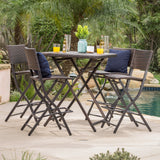 Outdoor Multibrown Wicker 5 Piece Bar Set - NH703003