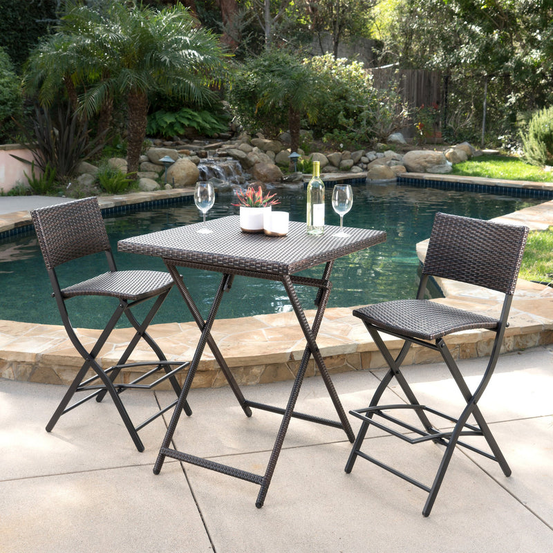 Outdoor Multibrown Wicker 3 Piece Bar Set - NH603003