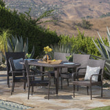 Outdoor 7 Piece Multi-brown Wicker Oval Dining Set with Stacking Chairs - NH536203