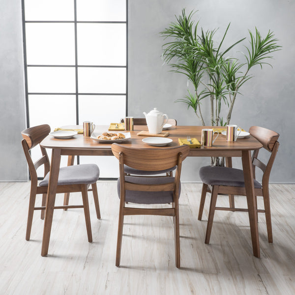 Mid Century Fabric & Wood Finish 5 Piece Dining Set - NH772992