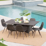 Outdoor 7 Piece Multi-brown Wicker Rectangular Dining Set - NH769103