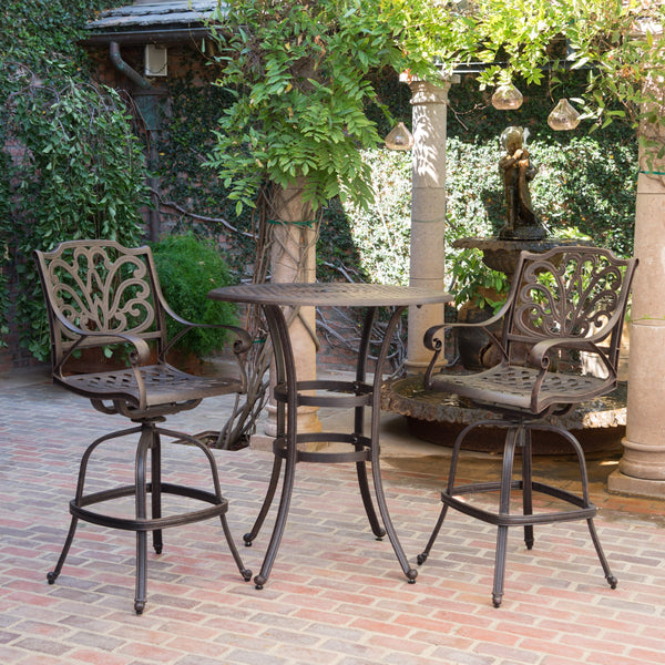 Outdoor 3 Piece Bronze Cast Aluminum Bar Set - NH342203