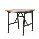 Outdoor Rustic Industrial Acacia Wood End Table with Metal Frame, Teak and Black - NH131103