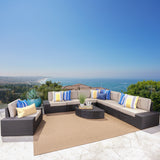 Outdoor 9 Piece Wicker Sectional with Beige Water Resistant Cushions - NH767103