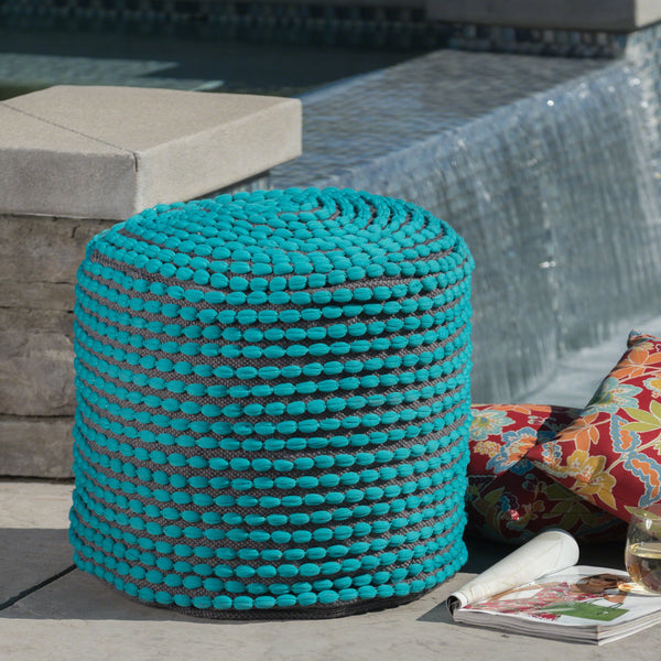 Outdoor Handcrafted Modern Water-Resistant Fabric Cylinder Pouf Ottoman - NH751303