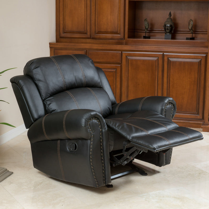 Contemporary Upholstered Faux Leather Gliding Recliner - NH864692