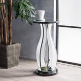 Modern Glam Curvy Mirror Accent Table with Circular Tabletop - NH458892