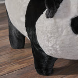 Kid's White and Black Furry Panda Ottoman - NH449203