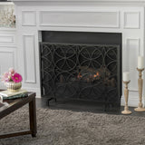 Modern Glam Single Panel Iron Fireplace Screen with Circle Pattern - NH845103