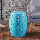 Modern Floral Lace Cut Iron Drum Shaped Accent Table - NH177103