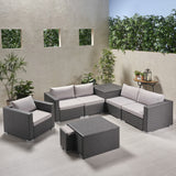 Outdoor 5 Seater V Shaped Wicker Storage Sectional Sofa Set with Ottomans - NH969903