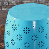 Modern Floral Lace Cut Iron Drum Shaped Accent Table - NH177103