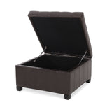 Lyncorn Brown Bonded Leather Storage Ottoman