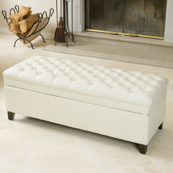 Rectangle Button Tufted Leather Storage Ottoman Bench - NH164832