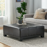 Button Tufted Espresso Leather Square Ottoman Coffee Table - NH235892