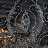 Black Silver Finish Floral Iron Fireplace Screen - NH744592