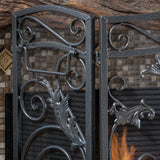 Black Silver Finish Floral Iron Fireplace Screen - NH744592