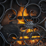 Black Brushed Silver Finish Wrought Iron Fireplace Screen - NH944592