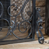 Black Brushed Silver Finish Wrought Iron Fireplace Screen - NH944592