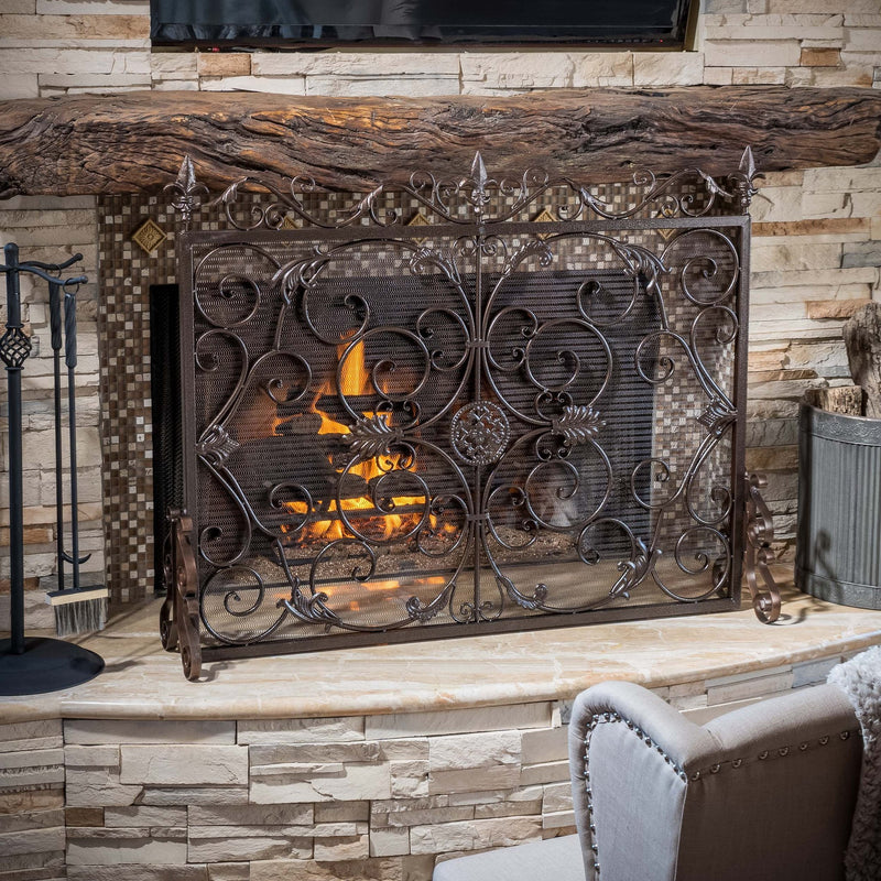 Copper Brown Finish Wrought Iron Fireplace Screen - NH054592