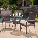 Outdoor 3-Piece Multi-Brown Wicker Bistro Set with Tempered Glass Top - NH396592