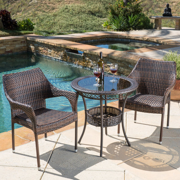 Outdoor 3pc Multibrown Wicker Bistro Set - NH496592