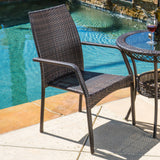 Outdoor 3-Piece Multi-Brown Wicker Bistro Set with Tempered Glass Top - NH796592