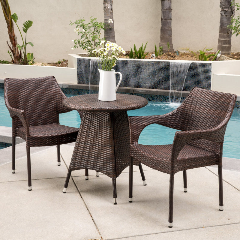 Outdoor 3pc Multibrown Wicker Bistro Set - NH518592