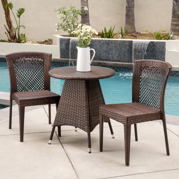 Outdoor 3pc Multibrown Wicker Bistro Set - NH618592