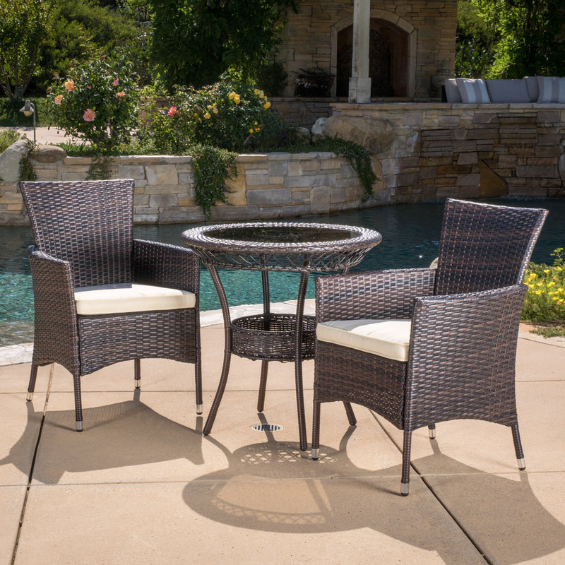 Outdoor Multibrown Wicker 3pc Bistro Set - NH068592