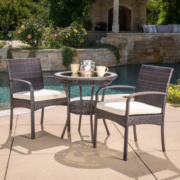 Outdoor 3-piece Wicker Bistro Set with Cushions - NH268592