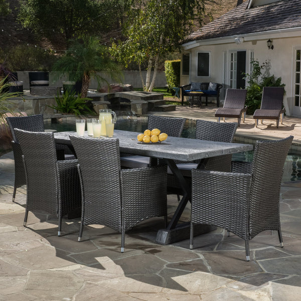 Outdoor 7 Piece Lightweight Concrete Dining Set - NH709592