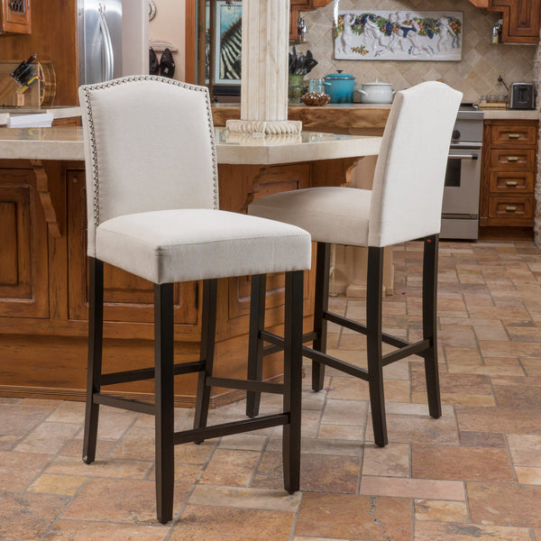 30-Inch Ivory Fabric Backed Barstool (Set of 2) - NH379592