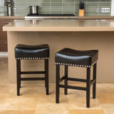 Black Bonded Leather Backless 26-Inch Counter Stool (Set of 2) - NH699592