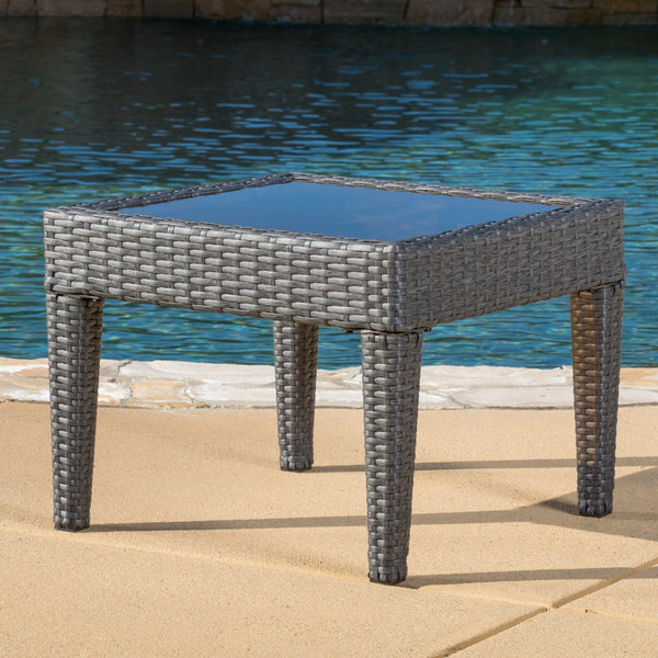 Outdoor Grey Wicker Side Table - NH860692