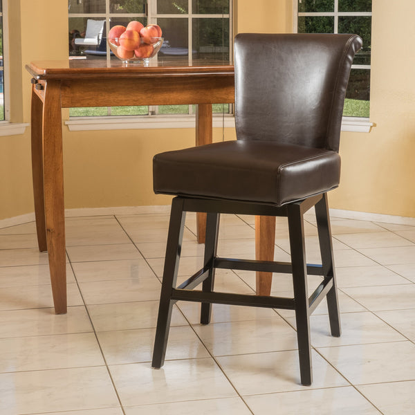 Dark Brown Leather Swivel Counter Stool - NH670692