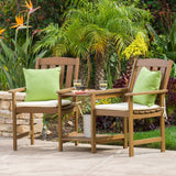 Outdoor Wood Adjoining 2-Seater Chairs with Cushions - NH905692