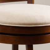 Modern 24-Inch Beige Upholstered Wood Swivel Backed Counterstool - NH336692