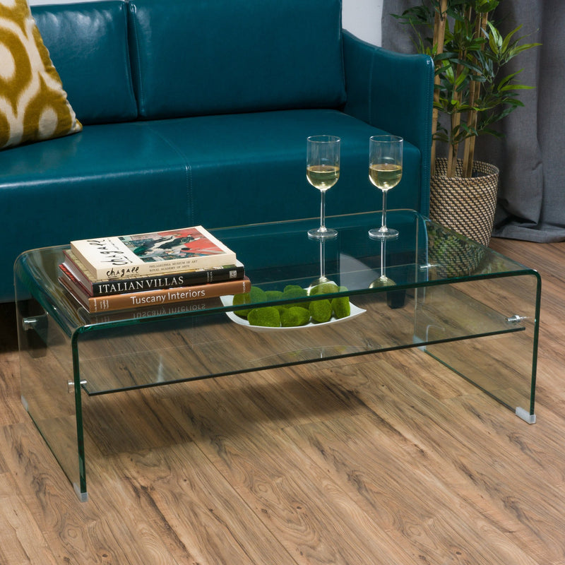 Glass Rectangle Coffee Table w/ Shelf - NH576692