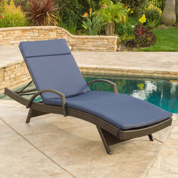 Outdoor Adjustable Armed Chaise Lounge Chair w/ Cushion - NH587692