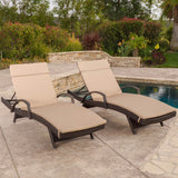 Outdoor Wicker Armed Chaise Lounge Chairs w/ Cushions (set of 2) - NH697692