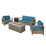 Outdoor 4-Seater Acacia Wood Chat Set with Fire Pit and Tank Holder - NH893603